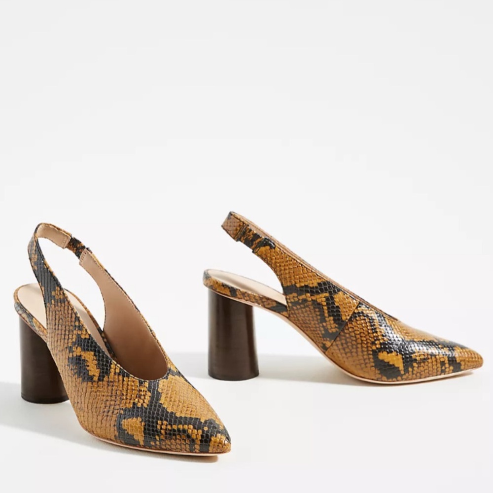 Loeffler Randall Tan and Black Snake Print Heels
